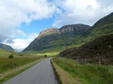 Single track road leading to Clachaig Inn